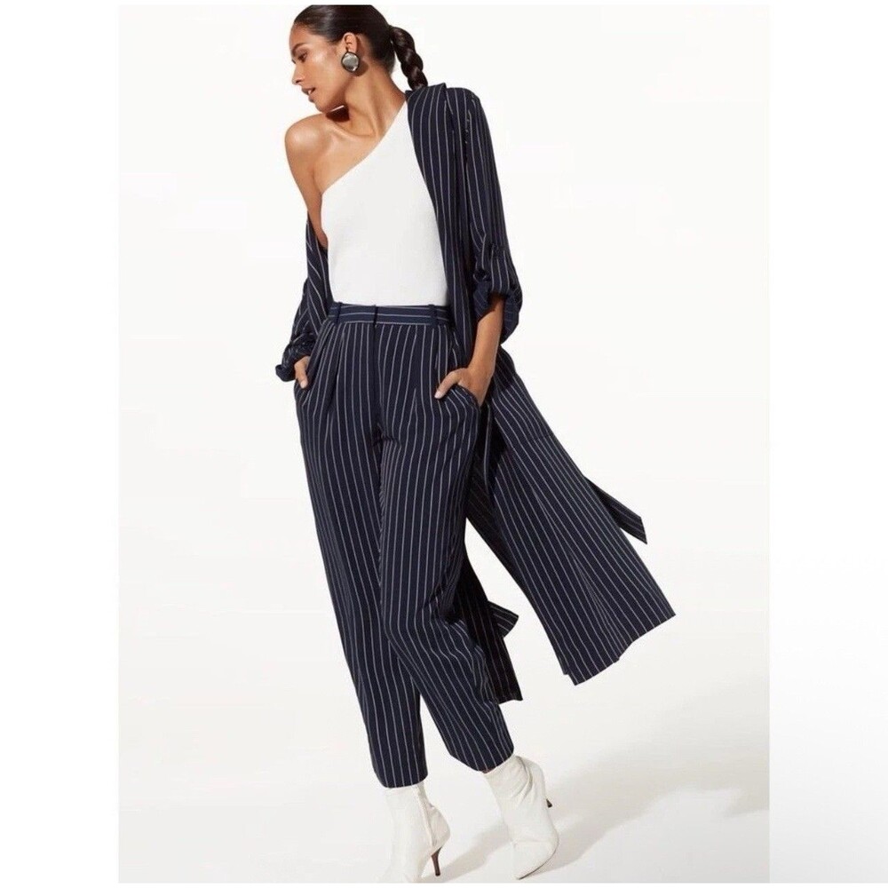 Aritzia BABATON Modesto Size 6 Pinstripe Pants Black Pleated High Waist Trousers
